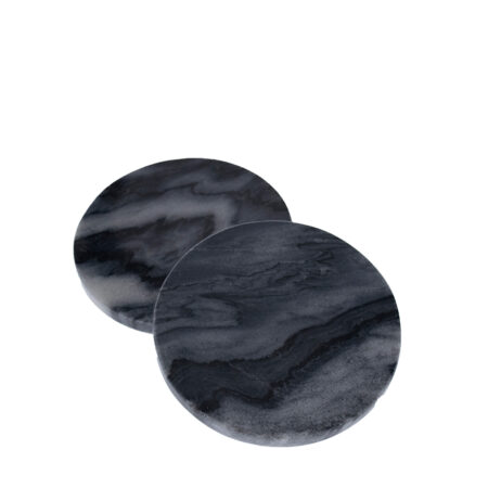 4801 Bel Air Grey Marble Round 4 Coasters, Set of 4 with black leather twine top